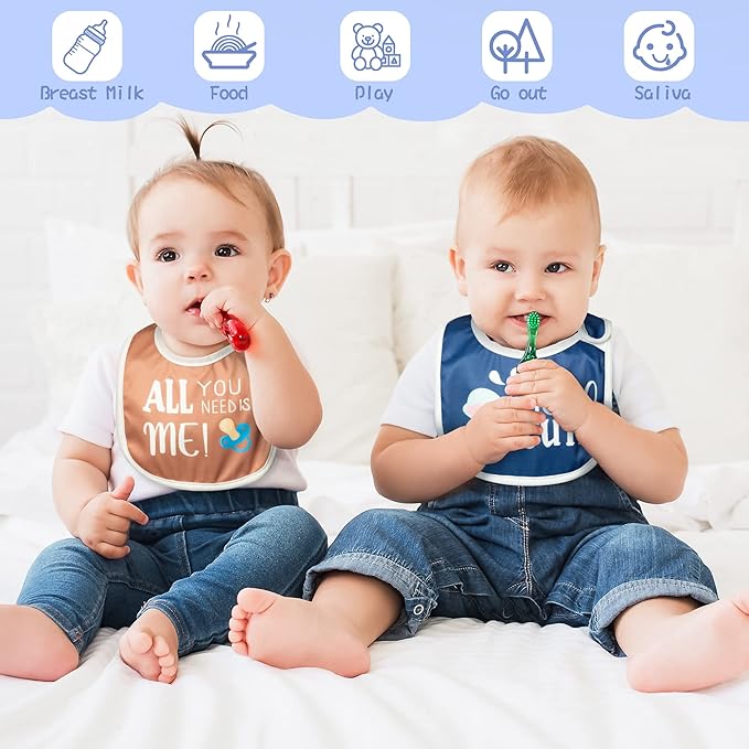 7Pcs Cotton Waterproof Baby Bibs Hook Loop Closure Newborn Bib Keepsake Baby Gift for Drooling Feeding Eating