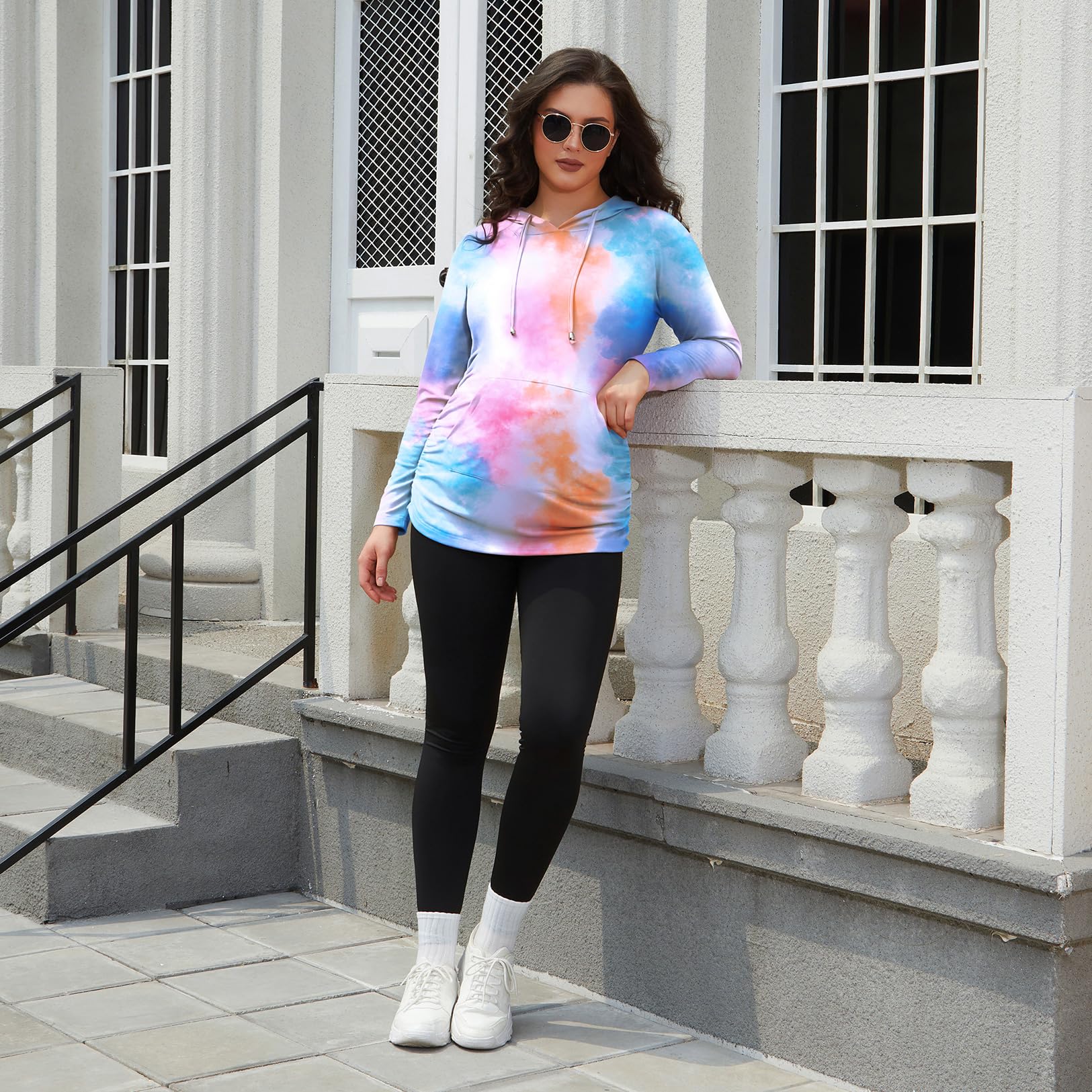 GINKANA Womens Maternity Hoodie Long Sleeve Casual Maternity Sweatshirt Pullover Top,Pink Blue,S