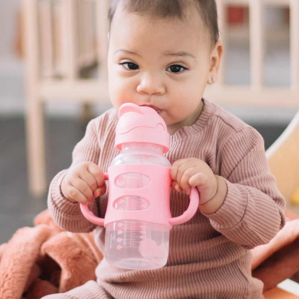 Dr. Brown's Wide-Neck Sippy Straw Bottle with Handles, Pink, 9oz/270ml, 1-Pack