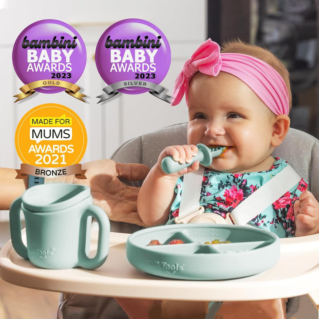 TalkTools Itsy Plate Must-Have Silicone Baby Plates with Suction | Non-Toxic Toddler Feeding Plate | Divided Portion | BPA-Free, Easy-Clean, Travel-Friendly Baby Dishware - Made in USA (Sage)