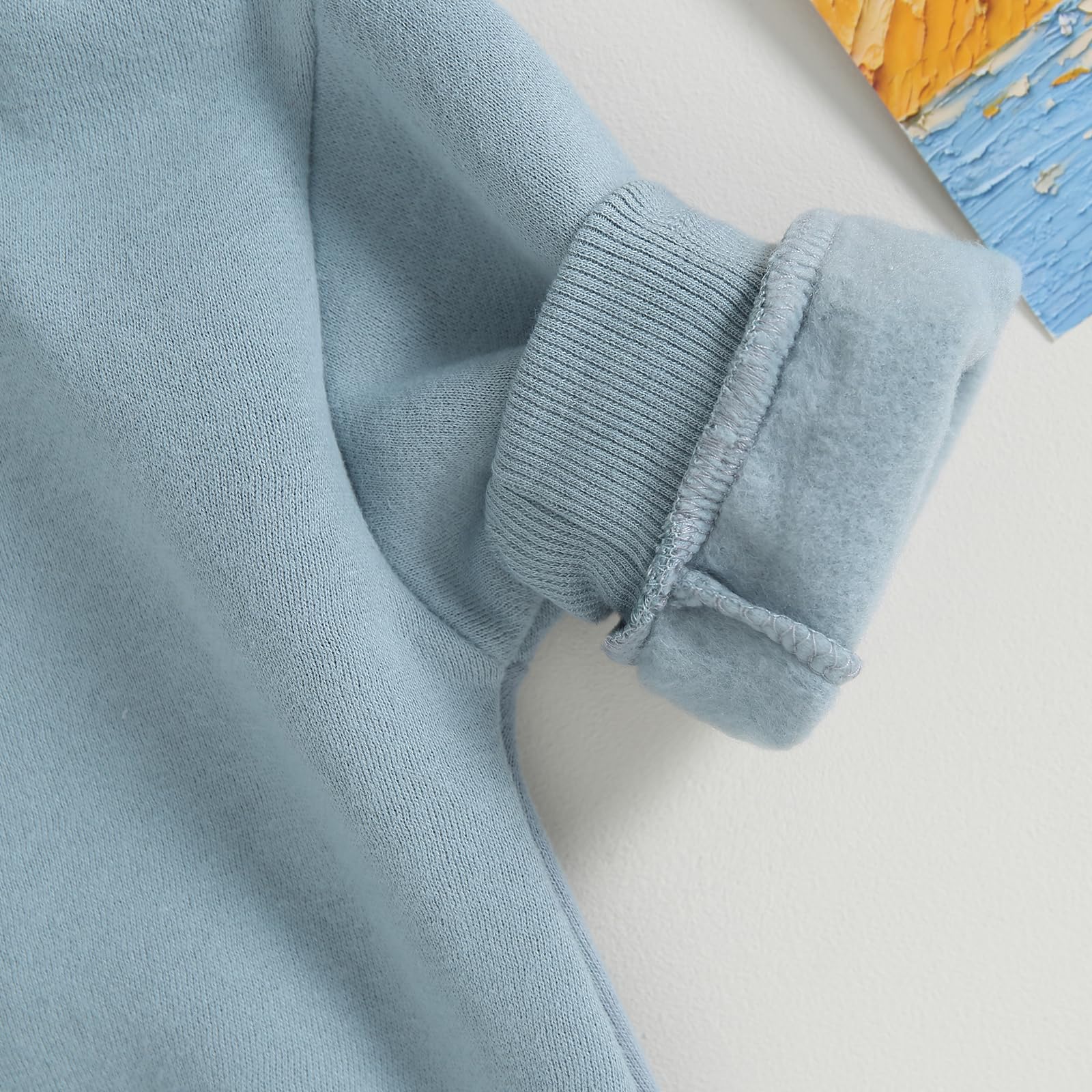 VISGOGO Baby Boy Oversized Sweatshirt Romper Solid Long Sleeve Bubble Little Dude Romper Sweater Bodysuits Fall Clothes (Blue, 12-18 Months)
