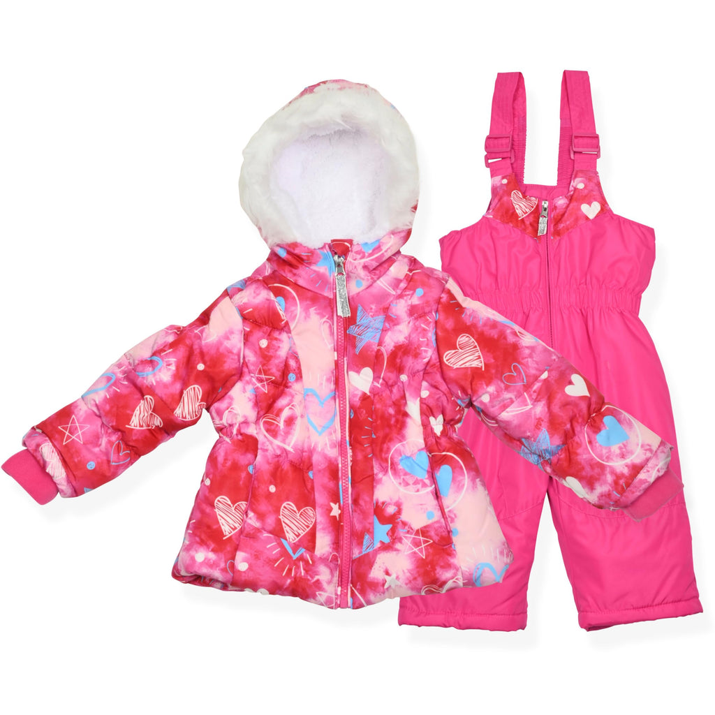 Arctic Quest Girls' Bib Snow Pants and Ski Jacket Water-Resistant Snowsuit For Kids Winter Hooded Jacket, Intense Pink 4, 6X