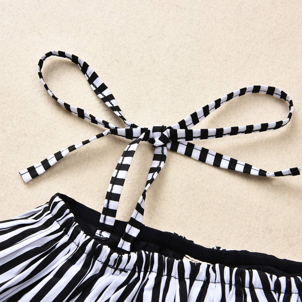 Baby Girl Hawaiian Ruffles Bikini One-Piece Swimsuit Beach Bathing Suit Floral Swimwear+Headband 2 Pcs Set (Black Strips, 6-12 Months)