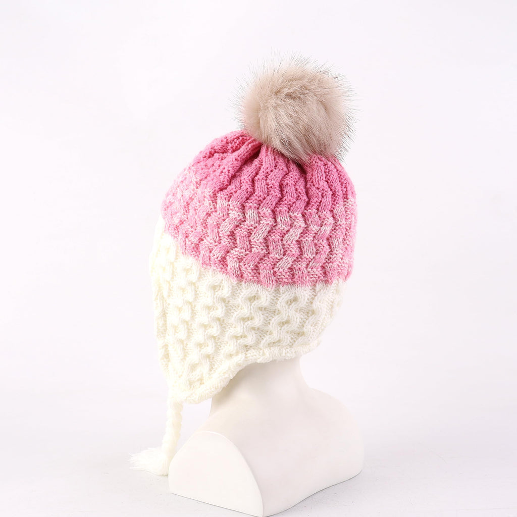 LANGZHEN Infant Pom Pom Beanie Kid Winter Hats Toddler Cap Knit Warm Beanies Caps for Baby Boys Girls(Gradient-Pink+ White,6-12 Months)