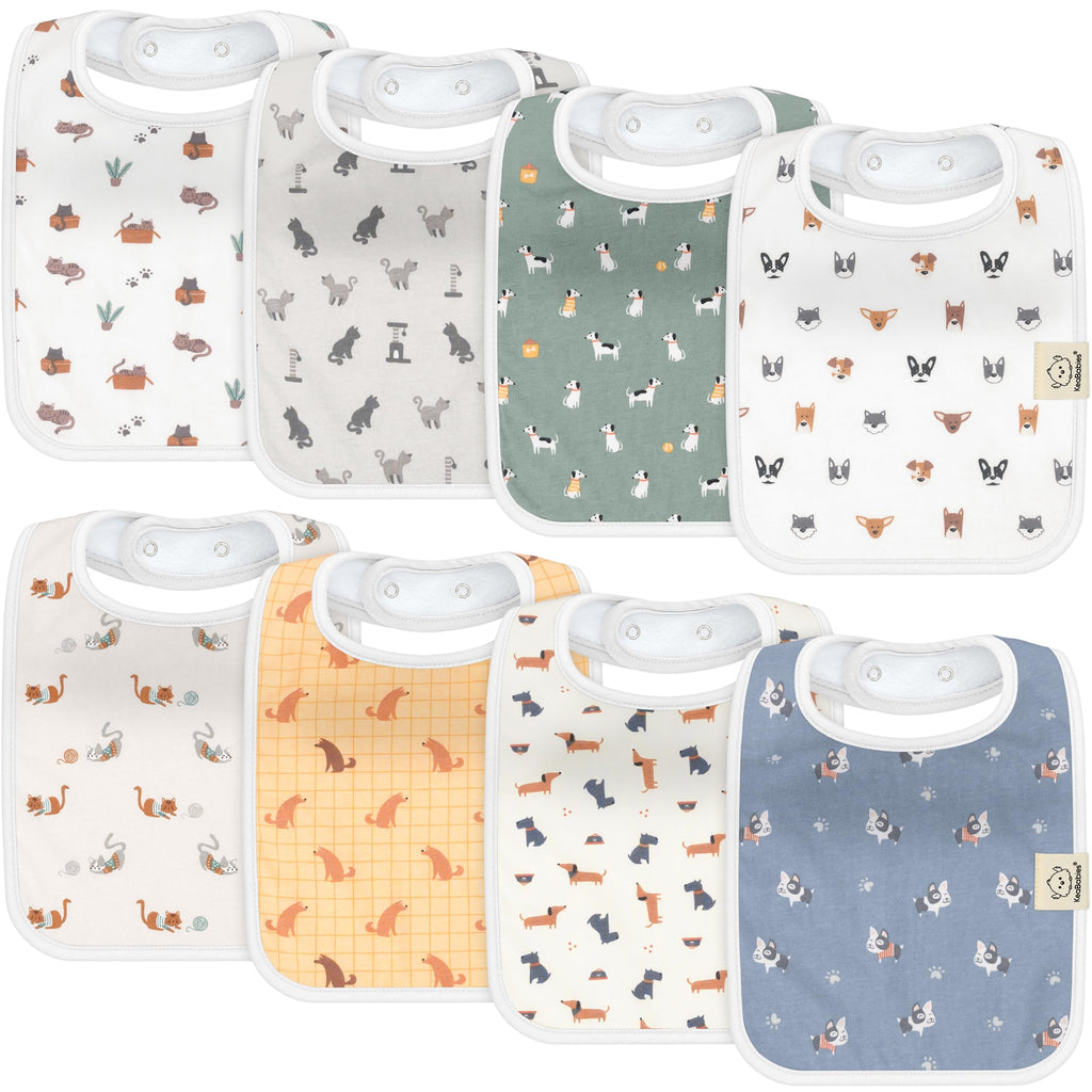KeaBabies 8-Pack Organic Baby Bibs for Boys, Girls Drool Bibs (Pets & Paws)