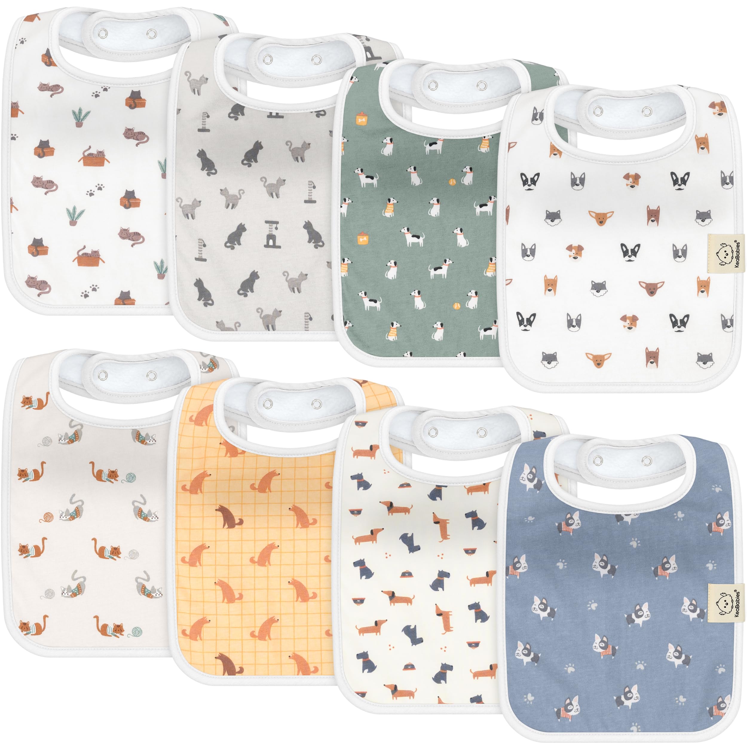 KeaBabies 8-Pack Organic Baby Bibs for Boys, Girls Drool Bibs (Pets & Paws)