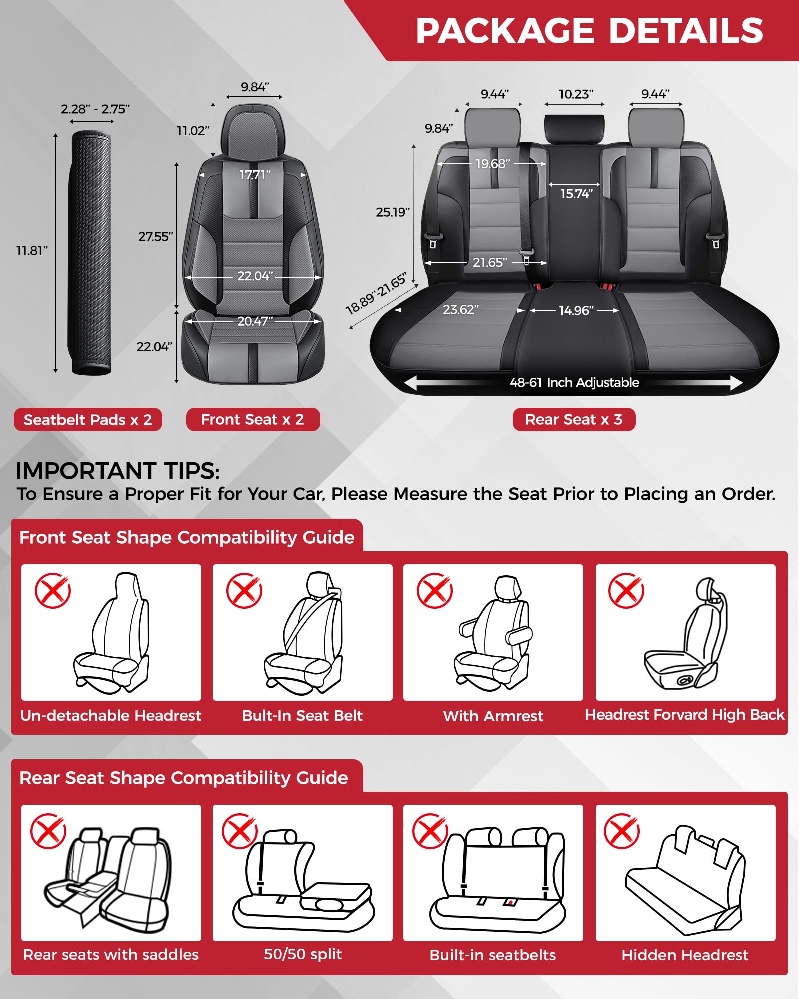 FREESOO Seat Covers Full Set for Cars Trucks SUV, BlackGrery