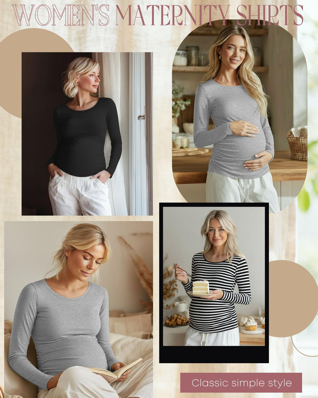 Ficerd 3 Pack Women's Maternity Long Sleeve Shirts, 3-Color Set, Small