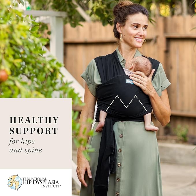 Moby Baby Wrap Carrier Evolution for Newborns to Toddlers (8-33lbs), Infant Sling Carrier, Lightweight & Hands Free Design, Adjustable for All Body Types, Baby Registry Gift (Black)