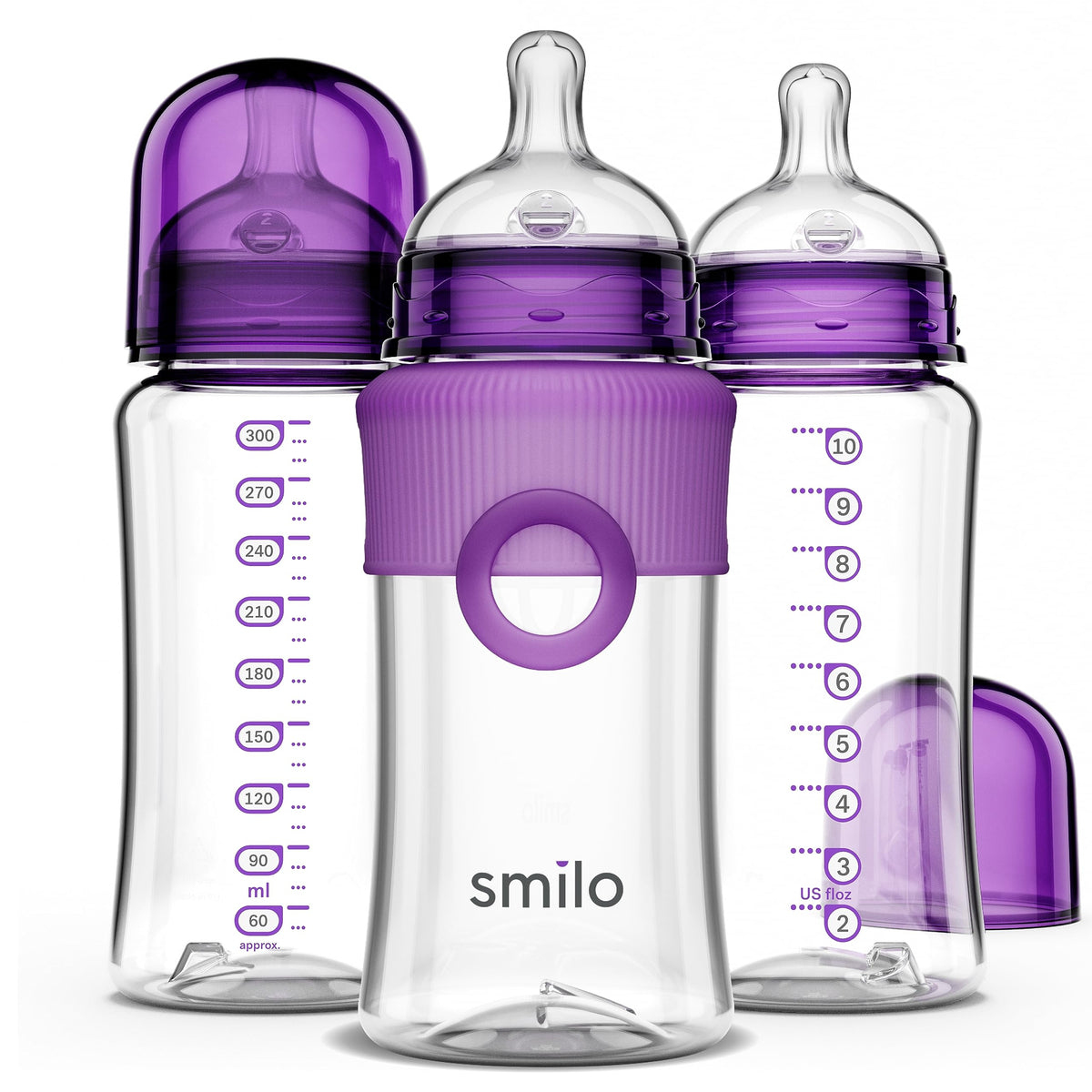 Smilo Baby Bottle Set with Stage 0 Slow Flow Anti Colic Nipple, 5 Oz / 150 ml Capacity, 3X Pack of Anti Colic Baby Bottles 0-3 Months - Glow in the Dark