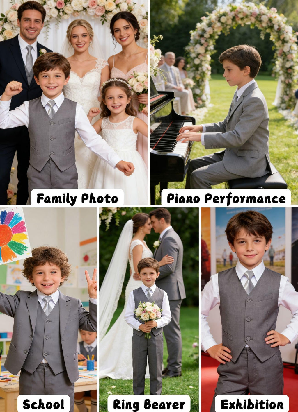 Boys Suit Size 12 Toddler Wedding Outfit Boy Dress Vest and Pants Set Gray