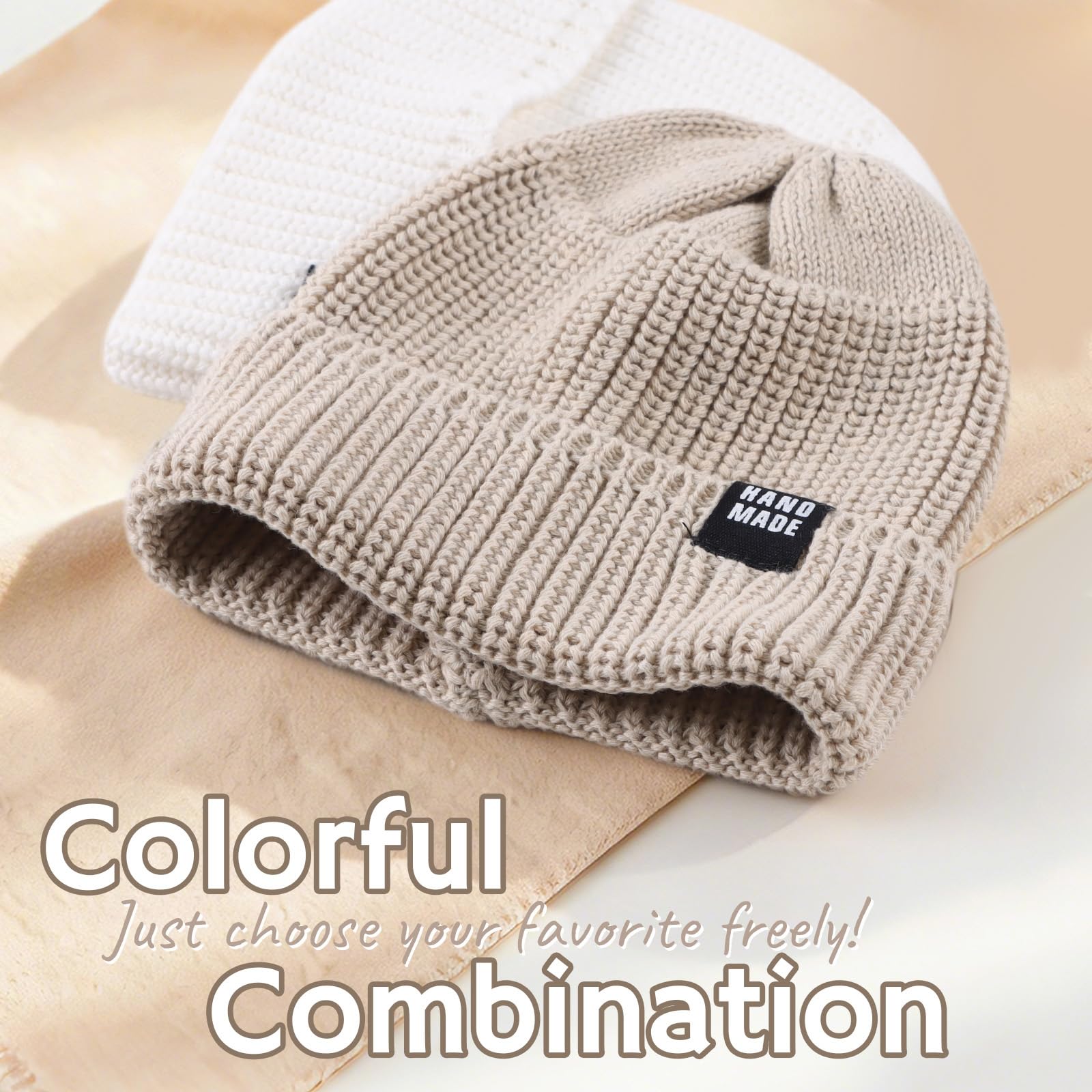 JANGANNSA Simple Knitted Baby Beanie Hip-Hop Boys Winter Hat Toddler Kids Bonnet for Girls 0-5Y (White+Beige, S)