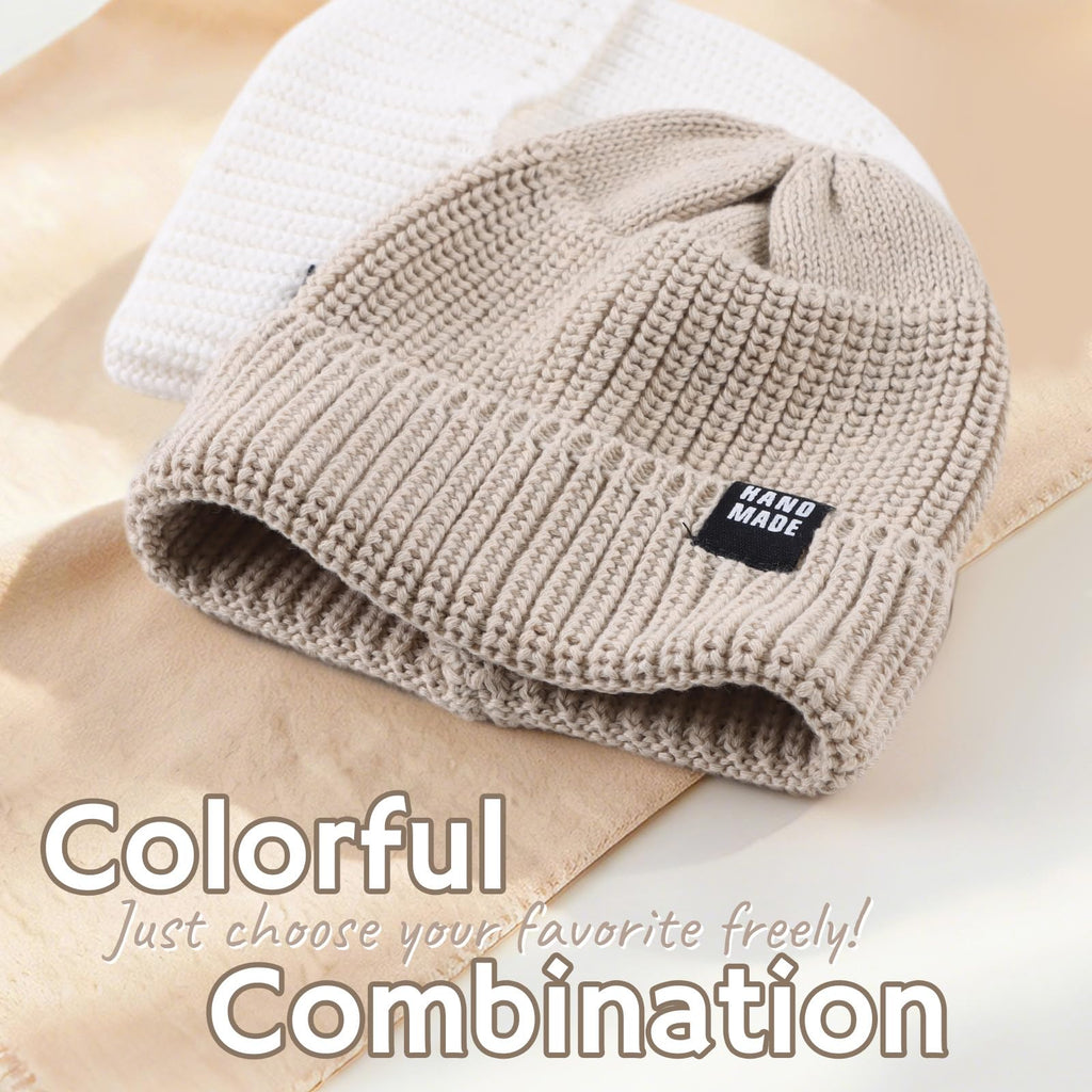 JANGANNSA Simple Knitted Baby Beanie Hip-Hop Boys Winter Hat Toddler Kids Bonnet for Girls 0-5Y (White+Beige, M)