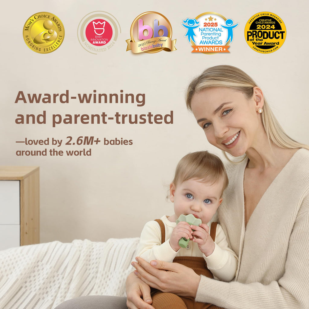 Moonkie Baby Fruit Feeder for Self-Feeding: Controlled Flow Design for Safe First Foods - BPA Free Silicone Food Feeder with Freezer Tray for Cooling Comfort - Baby Shower Gifts 4M+ - 2 Pack