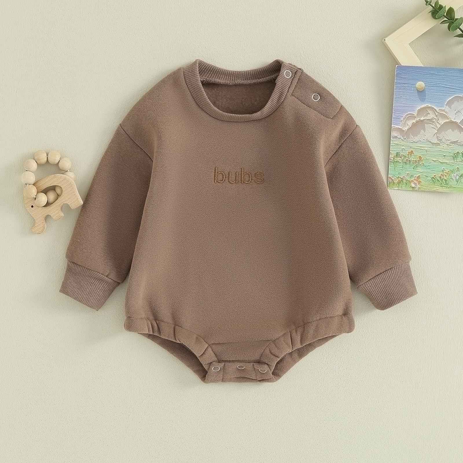 VISGOGO Newborn Infant Baby Boy Oversized Romper Sweater Bodysuits Coming Home Outfit Neutral Clothes (Bubs-Mocha, 3-6 Months)
