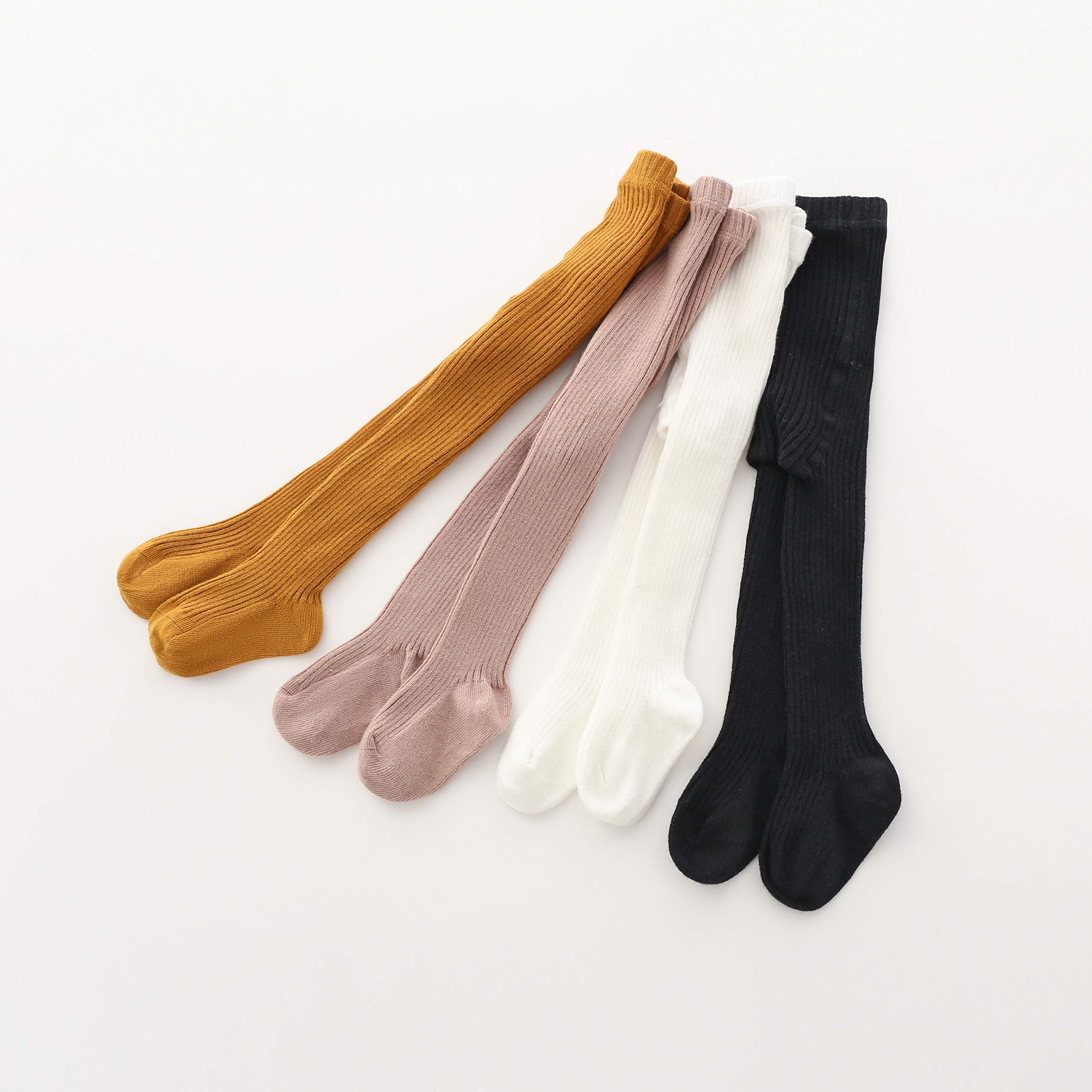 CECORC Girls Tights – Thick Toddlers Girl Leggings–Seamless Cable Knit Cotton Stockings – Girls' Accessories,8-10 Years, 4 Pack (Black+white+lightpink+ginger)