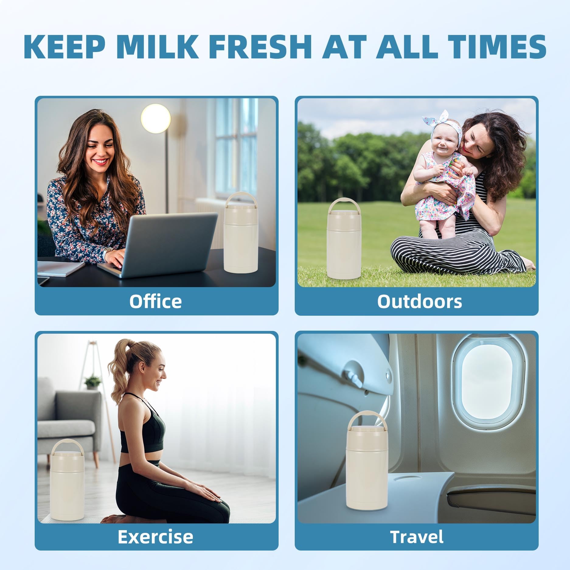 Portable Breast Milk Cooler, Stainless Steel Breastmilk Storage Keeps Breastmilk Cold for up to 24 Hours, Breast Milk Chiller Included Ice Pack for Women Outdoor Travel - White