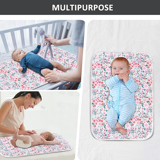 Baby Diaper Changing Pad, 21 5/8" x 31.5" Waterproof Changing Pad Liners - Reusable Soft and Absorbent Portable Changing Mat(Flower1PCS)