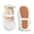Felix & Flora Soft Sole Giltter White Baby Walking Shoes - Infant Moccasins Rubber Sole Crib Ballet Flats(Giltter White,12-18Months)
