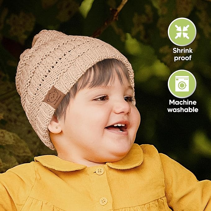 3-Pack Baby Beanies for Boys, Girls - Stretchy Knit Baby Hats, Cute Newborn & Toddler Winter Hat, Soft & Warm Infant Beanie 6-36 Months (Tea Rose, M)