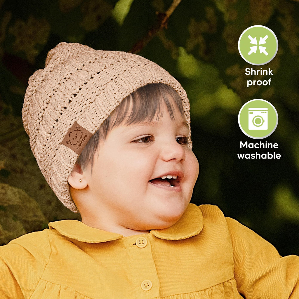 KeaBabies 3-Pack Baby Beanies for Boys, Girls,Soft Cute Baby Hat (Tea Rose, 6-36M)