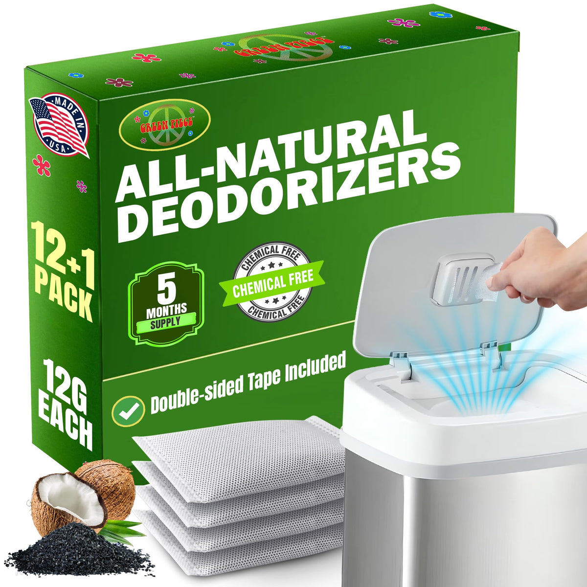 Green Piece Diaper Pail Deodorizer - Activated Charcoal - 4 + 1 Pack