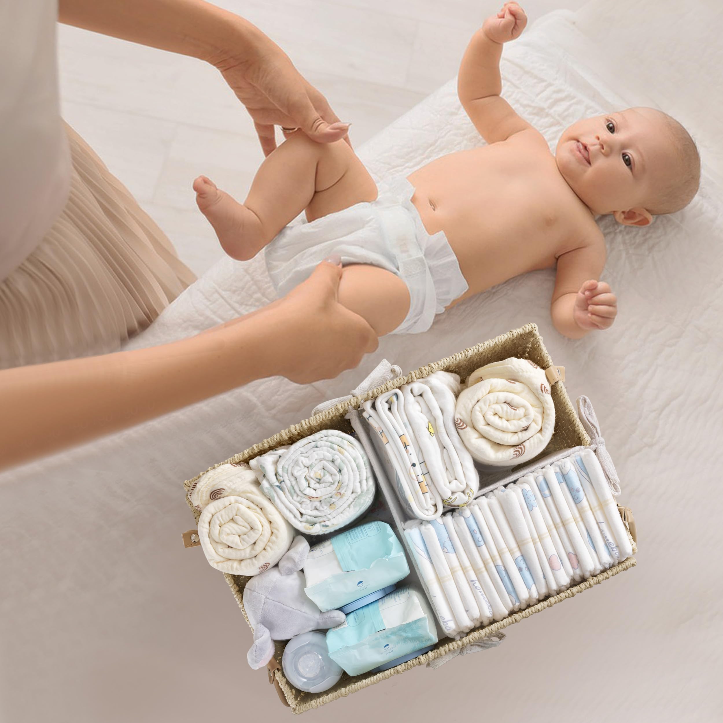HBlife Diaper Caddy Organizer Detachable Portable Hand-Woven Storage Basket