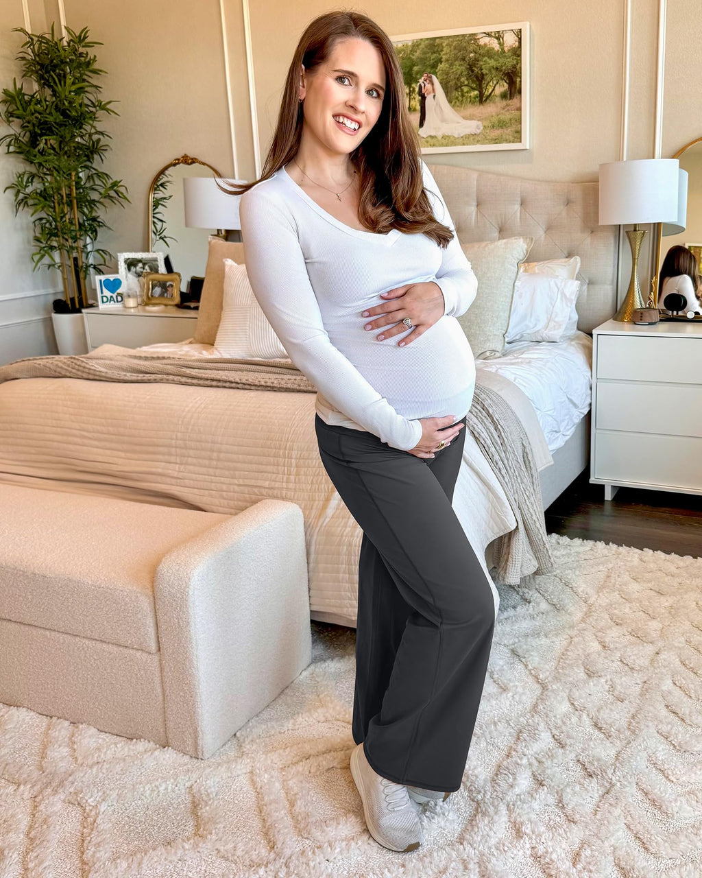 G4Free Pregnancy Pants Maternity Work Pant Casual,Dark Gray,L,Tall