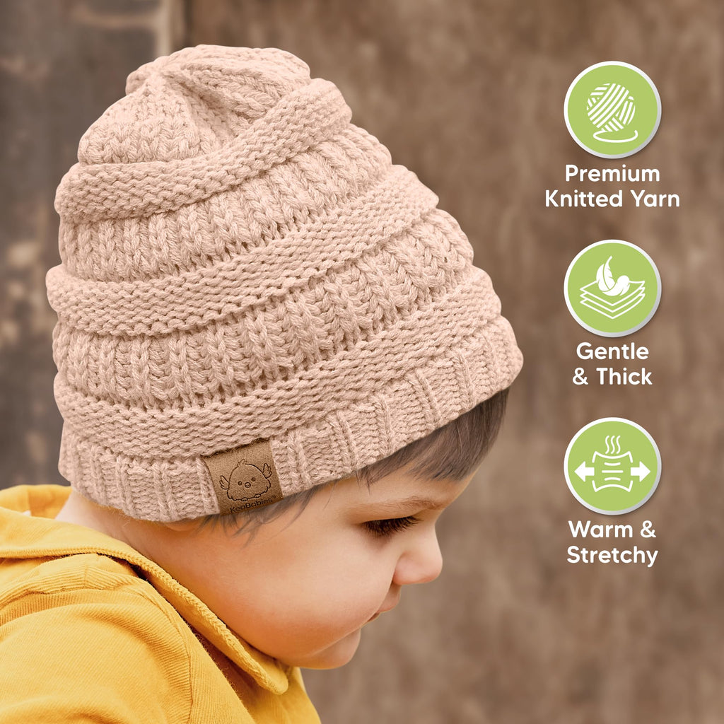 KeaBabies 3-Pack Baby Beanies for Boys, Girls,Soft Cute Baby Hat (Tea Rose, 6-36M)