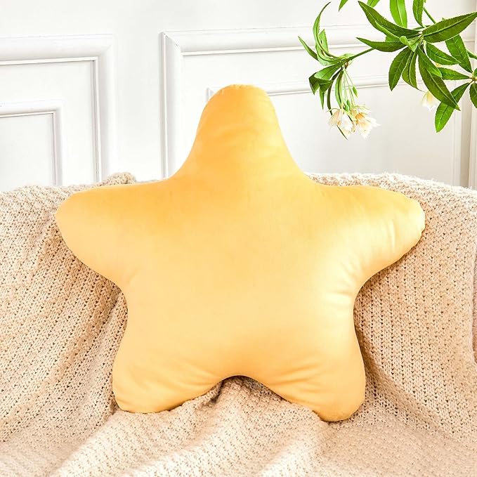 Yellow Star Throw Pillow, Cute Star Pillow Room Decor, Soft 19.6" Star Shaped Decorative Throw Pillow for Bedroom, Star Plush Floor Cushions Pillows