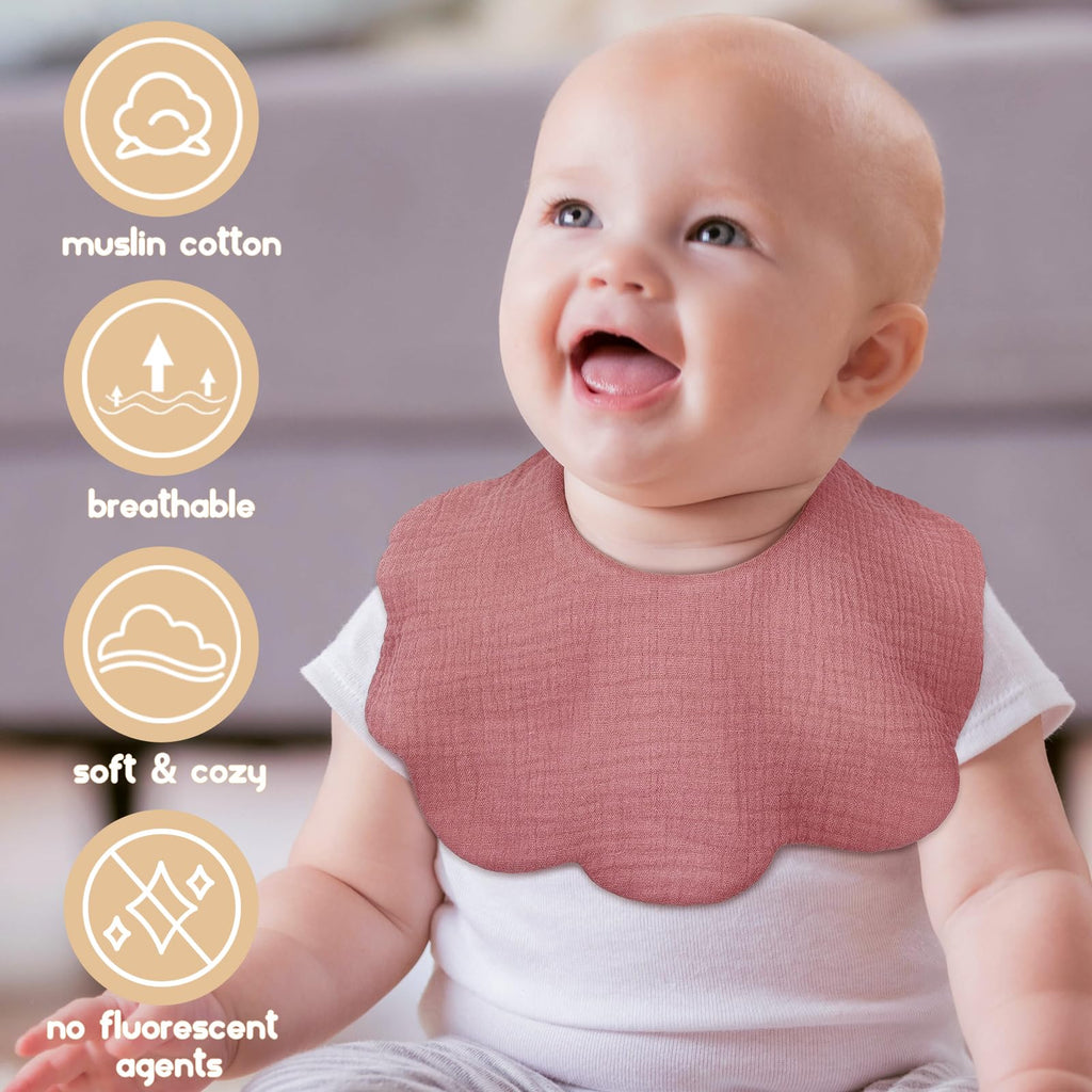 DOSMINE Organic Cotton Muslin Baby Bibs 10 Pack Absorbent Adjustable