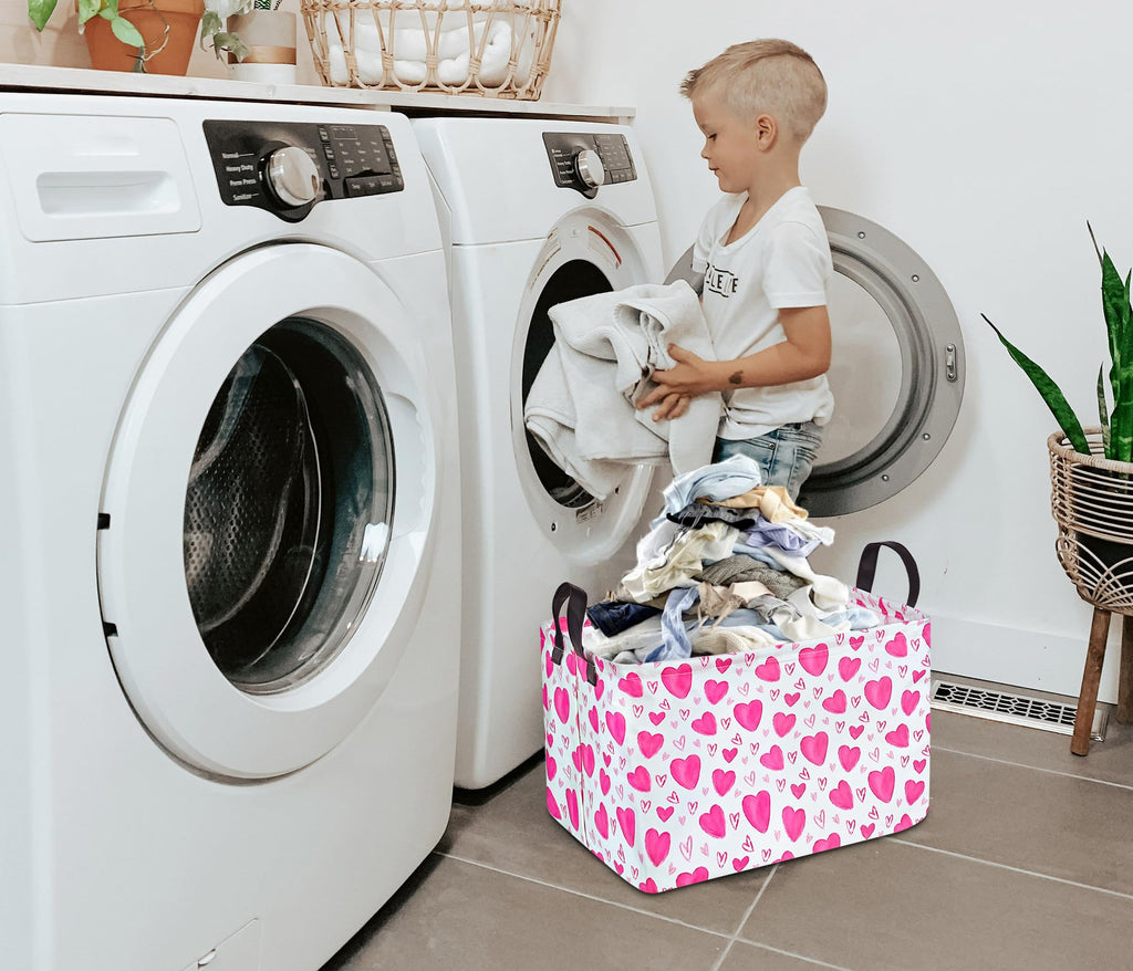 DUYIY Rectangle Gift Storage Basket Home Shelf Storage Basket Organizer Box Clothes Laundry Hamper Nursery Basket Laundry Basket with Handles (Heart)