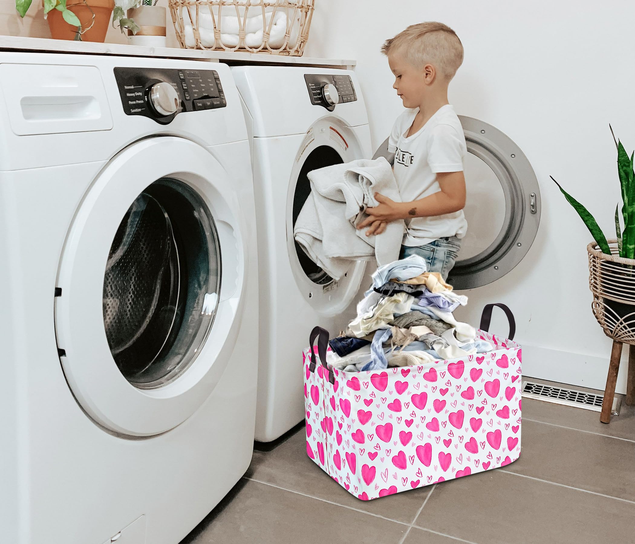 DUYIY Rectangle Gift Storage Basket Home Shelf Storage Basket Organizer Box Clothes Laundry Hamper Nursery Basket Laundry Basket with Handles (Heart)