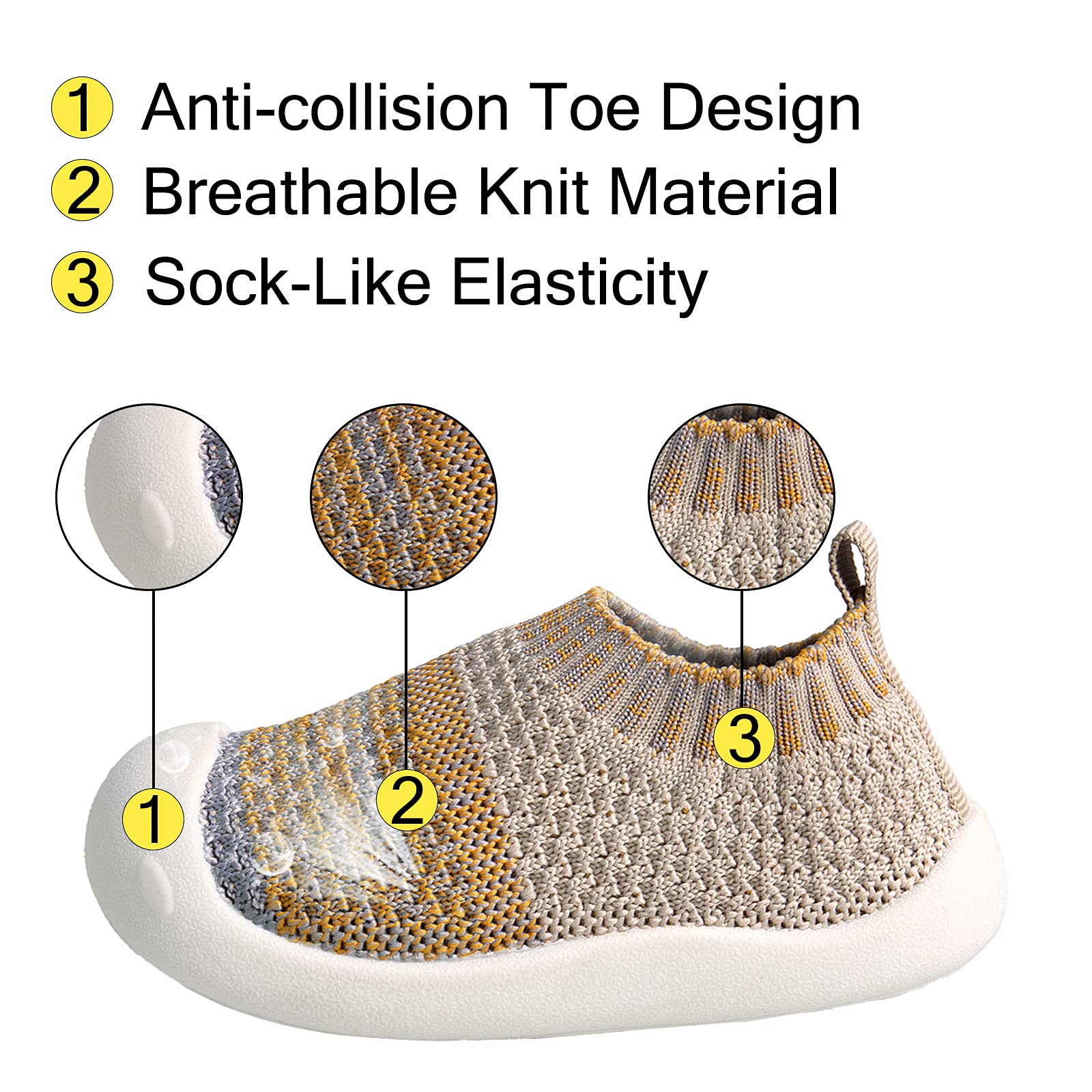 Baby First-Walking Shoes 1-4 Years Kid Shoes Trainers Toddler Infant Boys Girls Soft Sole Non Slip Cotton Mesh Breathable Lightweight Slip-on Sneakers Outdoor(Yellow,5 Toddler) T16