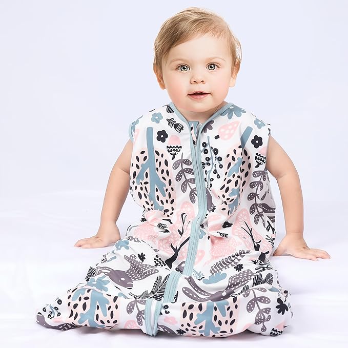 Baby Sleep Sack 18-24 Months 3 Pack Baby Wearable Blanket 100% Rayon Cotton 2-Way Zipper Toddler Sleeping Sack .Comfy Soft Lightweight TOG 0.3 (Rabbit&Rocks&Green)