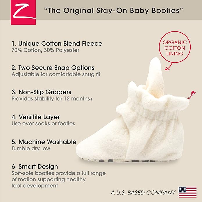 Zutano Unisex Fleece Baby Booties, Two Snap Closure, Newborn to 24 Months