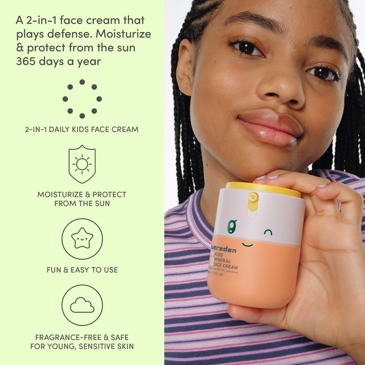 Evereden Kids Mineral Face Cream SPF 20, Dermatologist-Tested, Zinc Oxide