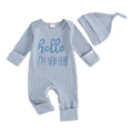 Fernvia Newborn Baby Boy Clothes Letters Print Bodysuit 3 6 9 12 18 Months Long Sleeve Jumpsuit with Hat 2PCS Outfits Set (D Blue, 3-6 Months)