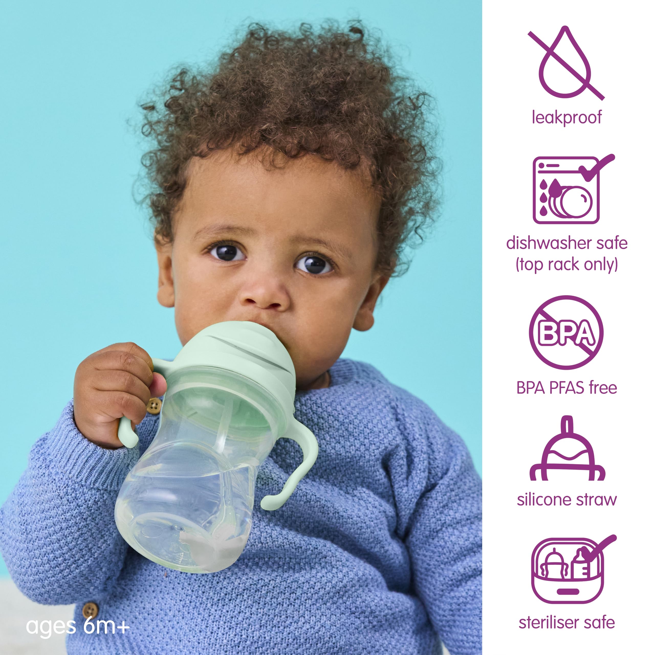 b.box Sippy Cup with Weighted Straw, Toddler Straw Cup, Spill Proof, 8oz