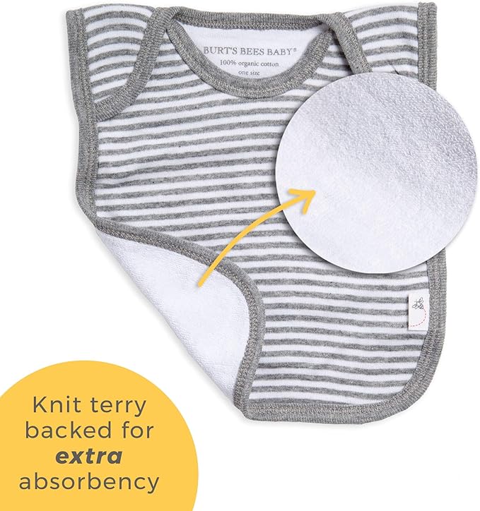 Burt's Bees Baby unisex baby Bibs, Lap-shoulder Drool Cloths, 100% Organic Cotton With Absorbent Terry Towel Backing Bibs, Tossed Succulents, 5-Pack US
