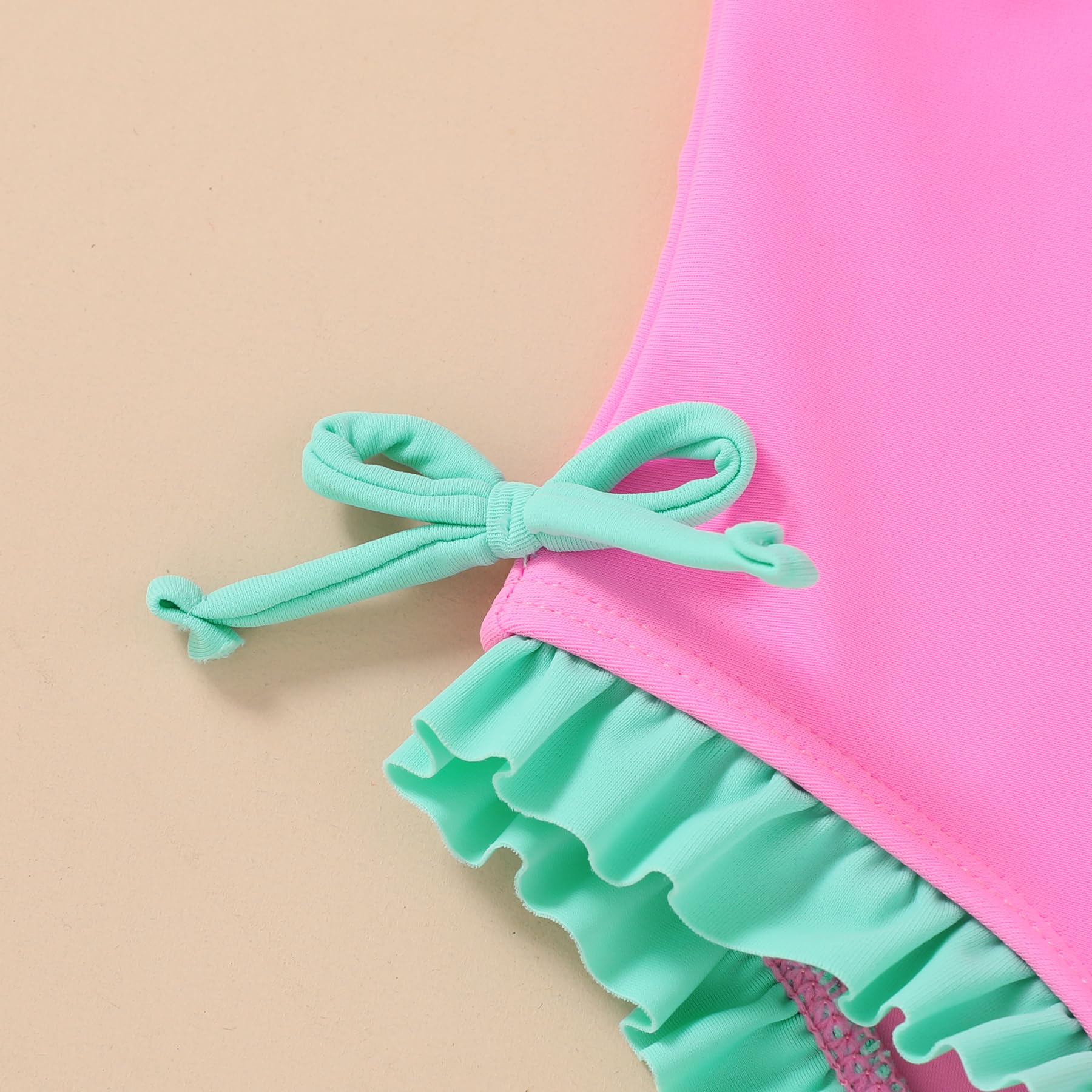 YOUNGER TREE Toddler Swimsuit Girl Cute Stripe One-Piece Ruffle Swimwear Baby Girl Bathing Suits with Bow(18-24 Months,Pink and Green Bow)