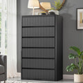 Standifurno Black 56" Tall Dresser for Bedroom, Fluted Modern 6 Drawers Deep Dressers, Wood Chest of Drawers with Handleless, Curved Profil Storage Closet Dressers for Bedroom, Living Room, Hallway
