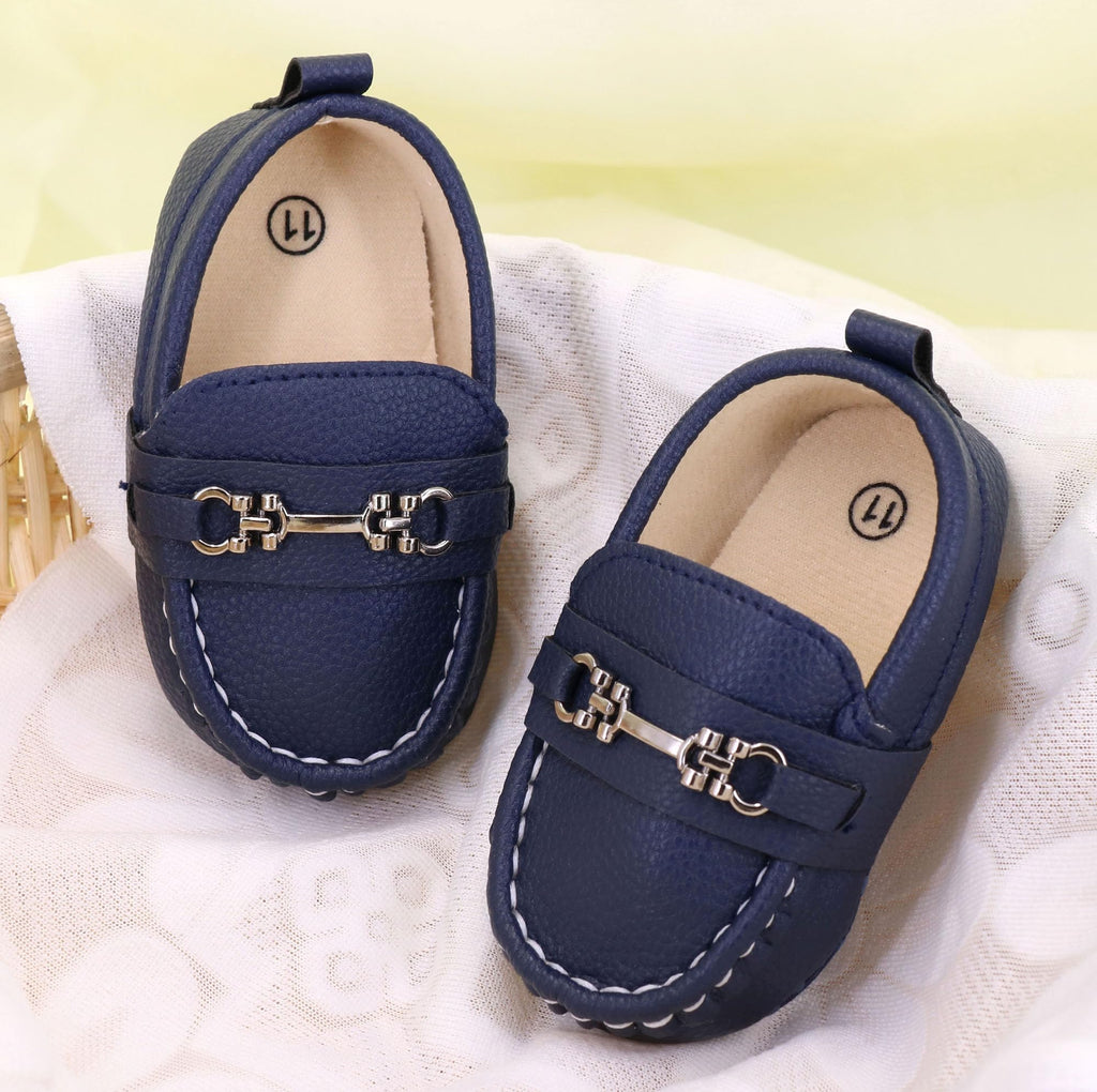 LONSOEN Infant Shoes Boys Loafers Baby Girls Crib Moccasins Classic Synthetic Leather Wedding Dress Shoes,BAY209 Deep Blue 0-6 Months
