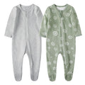 O2 BABY Baby Boys Girls Organic Cotton Zip Front Sleeper Pajamas, Footed Sleep 'n Play（0-3 Months, Dandelion & Grey Melange）