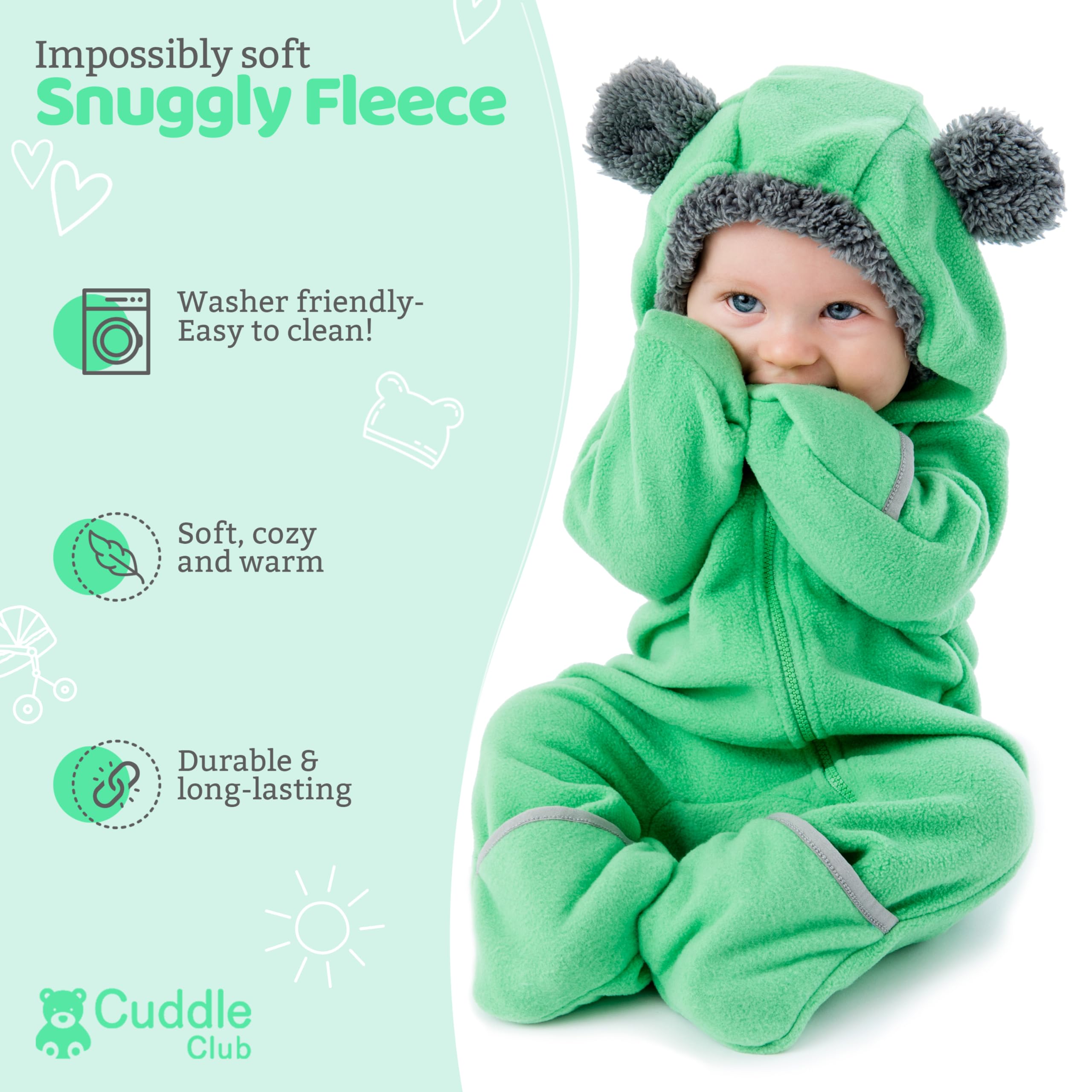 Cuddle Club Fleece Baby Bunting Bodysuit – Infant One Piece Kids Hooded Romper Outerwear Toddler Jacket
