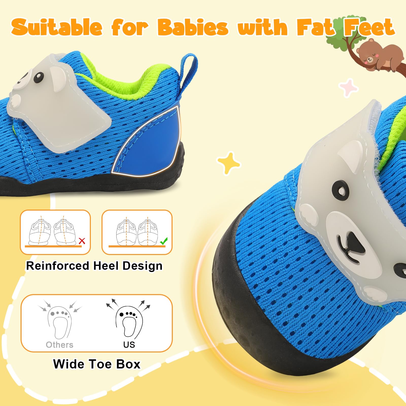 FEETCITY Baby Walking Shoes Girls Boys Infant Shoes Newborn Crib Shoe Wide Toddler Barefoot Shoe Slip On Baby Sneakers 0-6 Months Blue