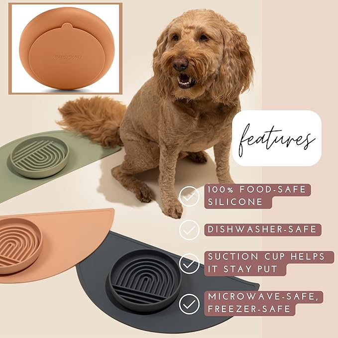 Should We Go? Slow Feeder for Dogs & Puppies, The Slowdown Bowl Silicone Slow Eating, Modern Lick Mat Design, Reduces Gulping, Fits 2 Cups, 7.5” Across x 1.5” Tall, Mealtime Challenge, Medium-Spruce