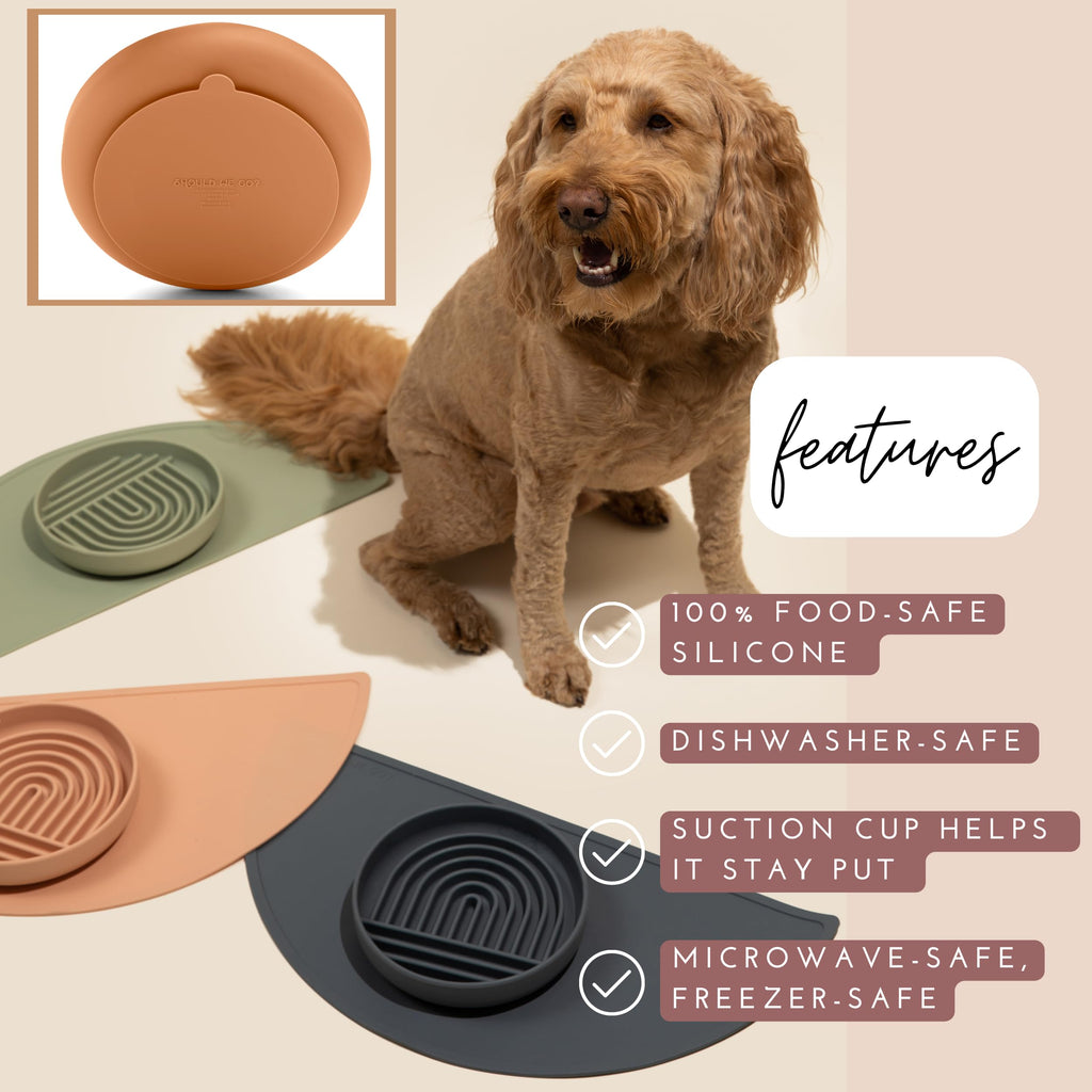 Should We Go? Slow Feeder Dog Bowls - Medium Size Silicone Slow Eating Dog Bowl for Puppies & Dogs with Suction Cup -Dishwasher-Safe, Lick Mat Design, Reduces Gulping,for All Breeds,7.5”x1.5”- Tan