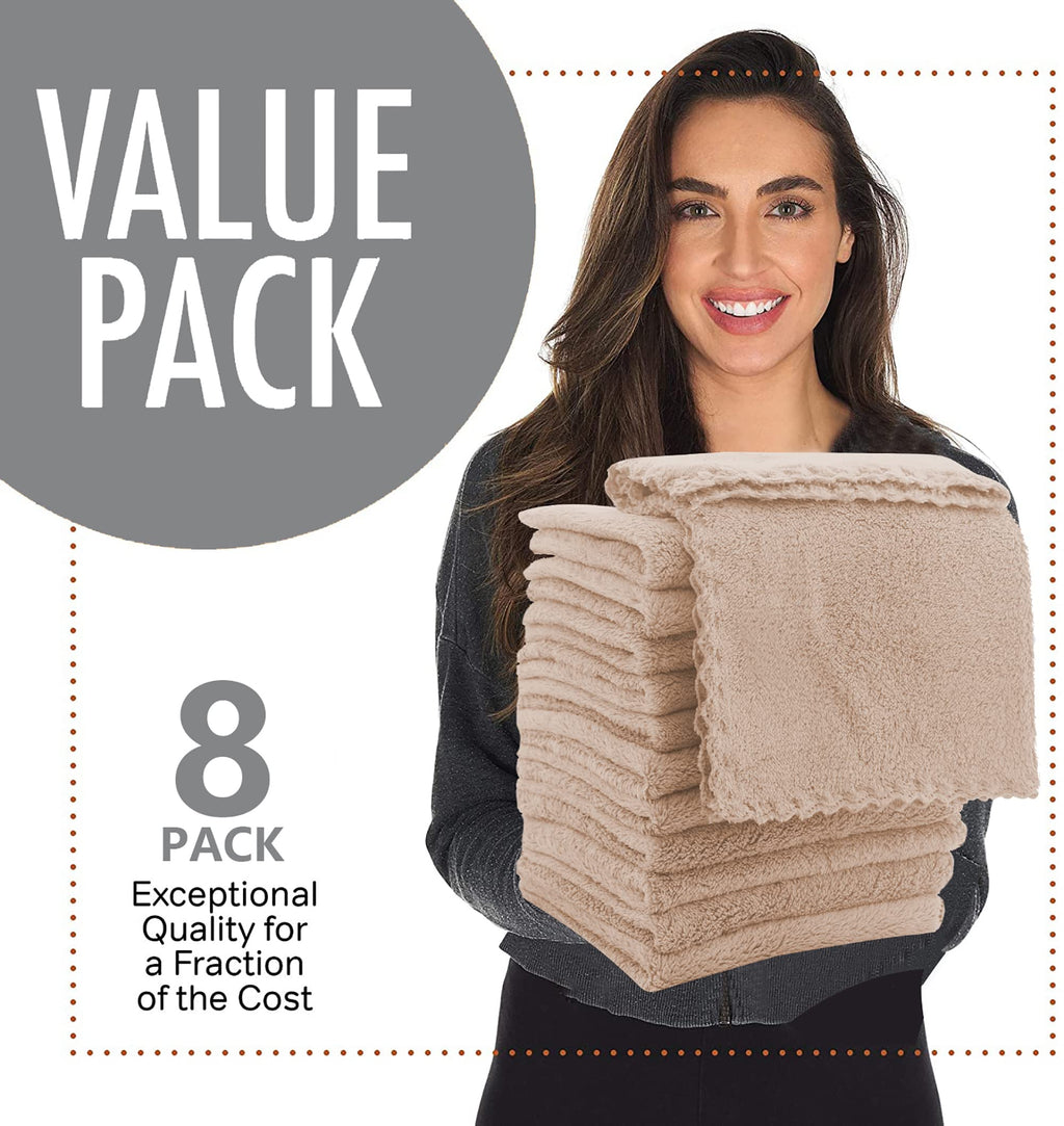 Spotted Play 8 Pack Burp Cloths for Baby - 20'' by 10'' Ultra Absorbent Coral Fleece Burping Cloths, Newborn Towel - Milk Spit Up Rags - Brown, 8 Piece Set