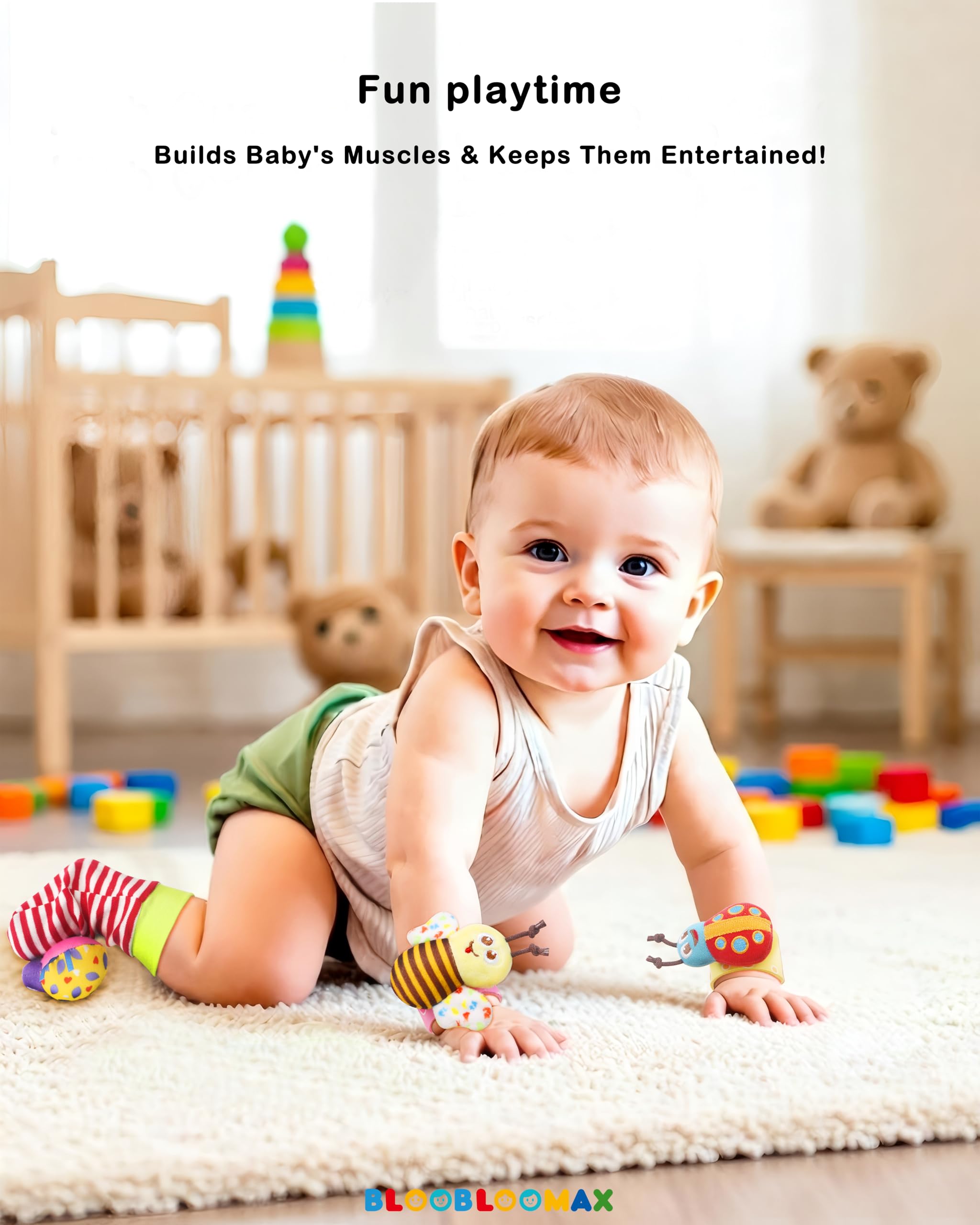 Wrist Rattles Foot Finder Rattle Toy for 3-6 Months Baby, Feet Leg Ankle Socks Arm Hand Bracelet Shaker for 6-9 Months Infant boy & Girl, Gift Set for 0-2 Years Newborn Babies (5 pcs-C)
